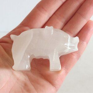 Vintage Handcarved White Onyx Stone Pig Figurine Sculpture Small